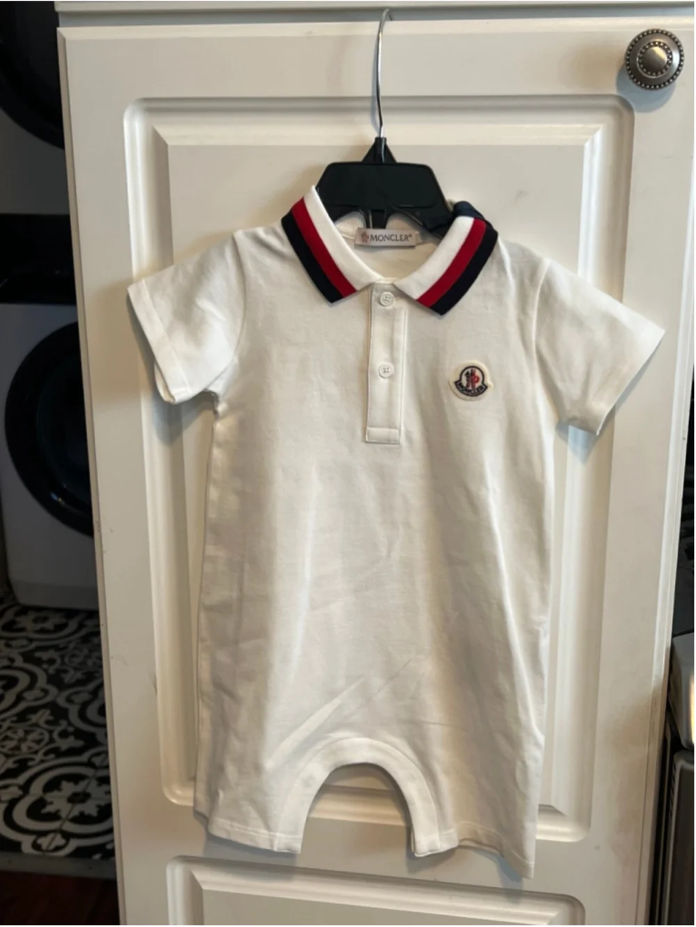 NWT MONCLER White Stretch Cotton Piqué Polo Romper 9/12 Months